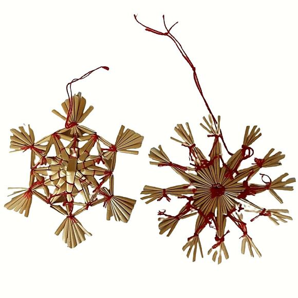 Folk Art Corn Husk Dolls Straw Snowflake Ornaments Primitive Country Christmas - Picture 3 of 8